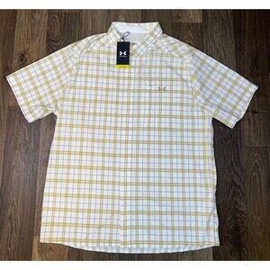 Under Armour Mens UA Drift Tide 2.0 Yellow Plaid Shirt Men Size 2XL Short Sleeve